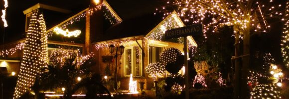 house with Christmas lights